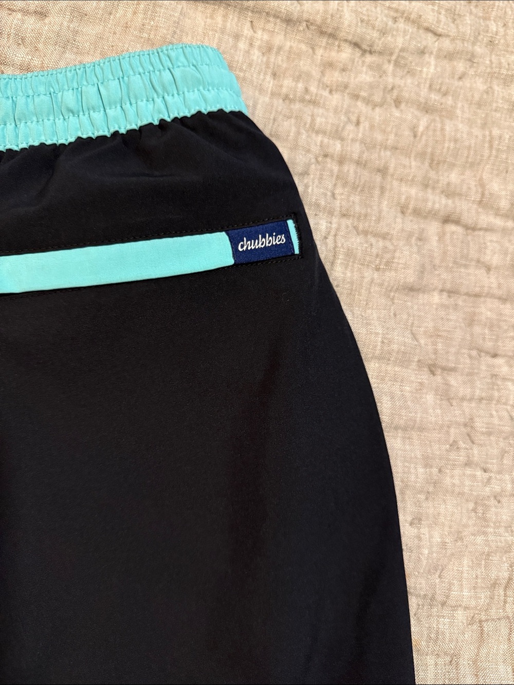 chubbies Black Swim Trunks with Lime Green & Aqua Waistband - Picture 3 of 3